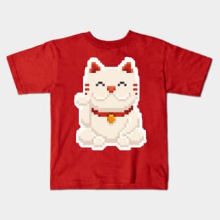 Japanese 8-Bit Lucky Cat Maneki neko Kids T-Shirt